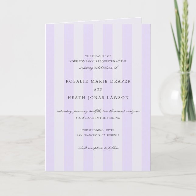 Modern Purple Stripes Elegant Wedding Invitation (Front)