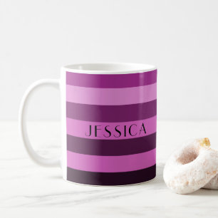 Modern Purple Stripes Name Coffee Mug