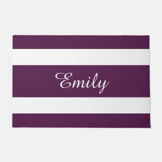 Modern Purple Stripes Name Doormat