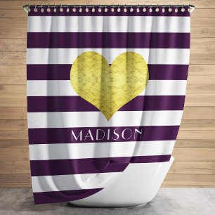 Modern Purple Stripes Name Shower Curtain