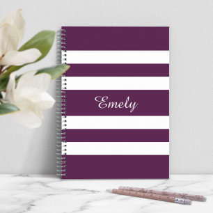 Modern Purple Stripes Pattern Name Notebook