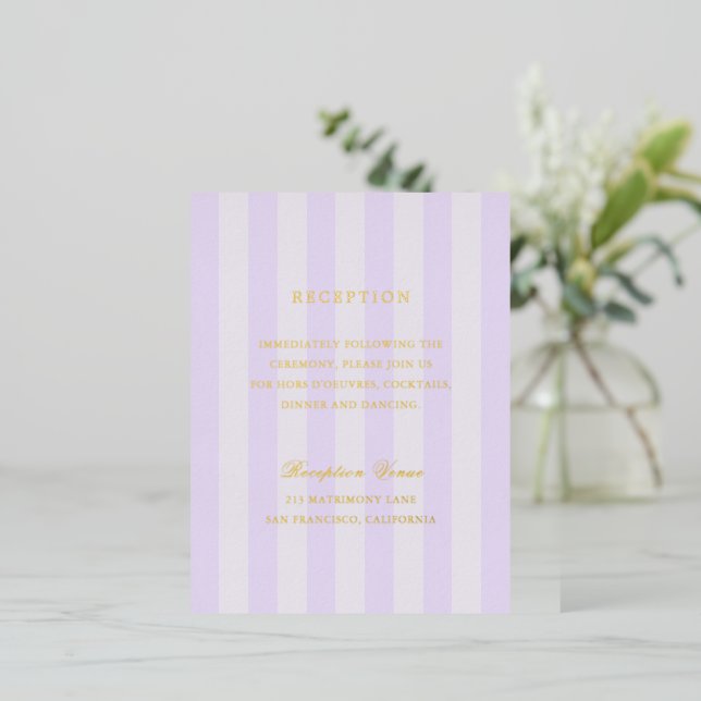 Modern Purple Stripes Wedding Foil Enclosure Card (Standing Front)