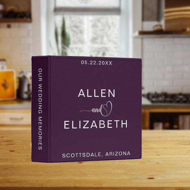 Modern Purple Stylish Personalized Bride and Groom 3 Ring Binder (Creator Uploaded)
