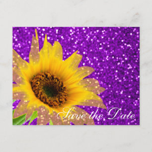 Modern Purple Sunflower Floral Wedding Glitter Save The Date