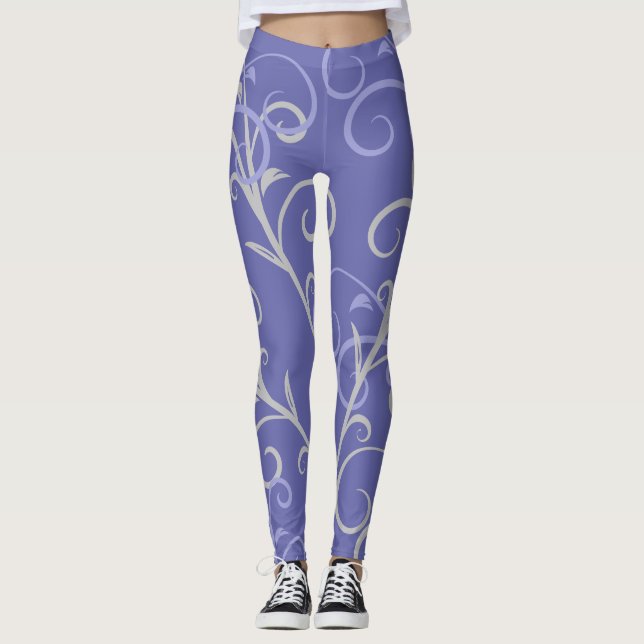 Modern Purple Swirl Pattern Leggings (Front)