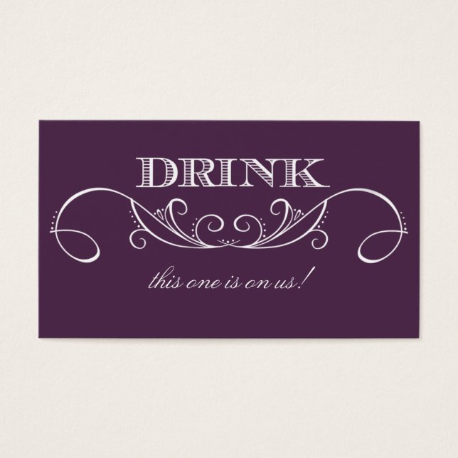 Modern Purple Swirl Wedding Drink Ticket (Front)