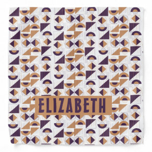 Modern Purple & Tan Geometric Art Custom Name Bandana
