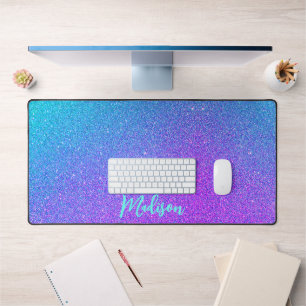 Modern Purple Teal Blue Glitter Ombre Personalized Desk Mat