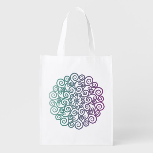 Modern purple teal floral mandala ombre grocery bag