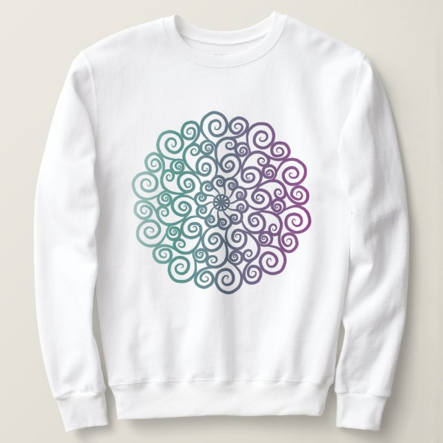 Modern purple teal floral mandala ombre sweatshirt (Design Front)