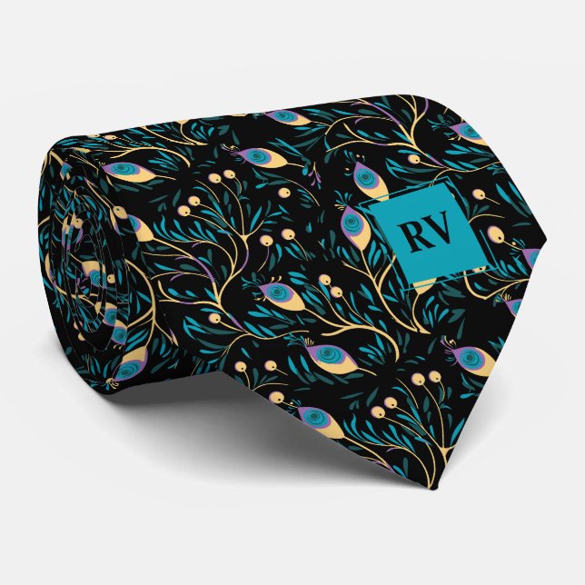 Modern Purple Teal Peacock Feathers Wedding Neck Tie (Rolled)