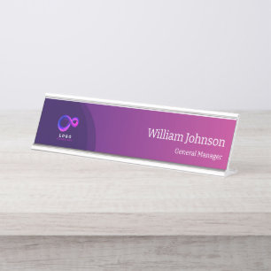 Modern Purple Technology Custom Logo  Desk Name Plate