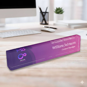 Modern Purple Technology Custom Logo  Desk Name Plate