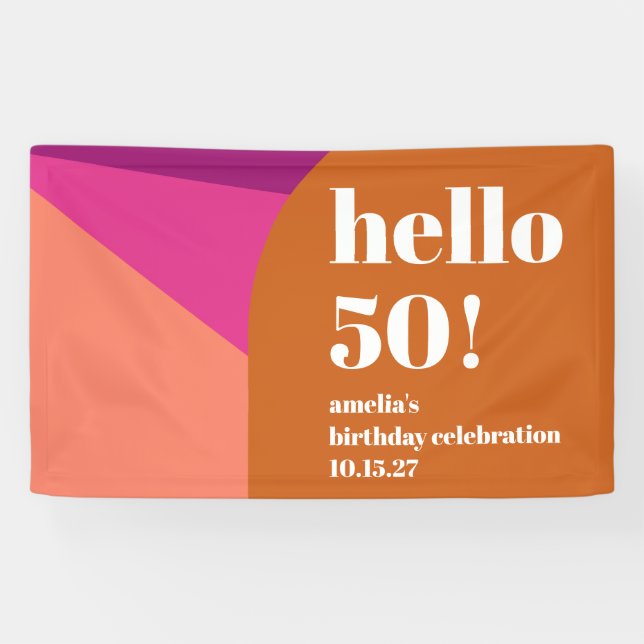 Modern Purple Terracotta Art Custom 50th Birthday Banner (Horizontal)