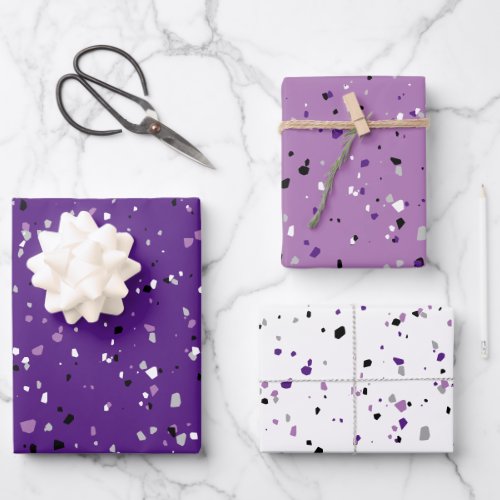 Modern Purple Terrazzo Pattern Wrapping Paper Sheets