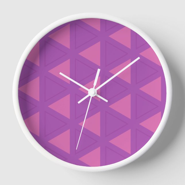 Modern Purple Triangle Pattern Clock (Front)