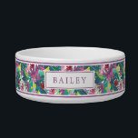 Modern Purple Tropical Floral Pattern Bowl<br><div class="desc">This stylish pet feeding bowl features a colorful tropical floral pattern and a template for your furry friend's name!</div>
