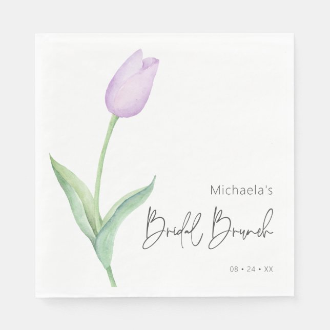 Modern Purple Tulip Solo Bridal Brunch Luncheon Napkins (Front)