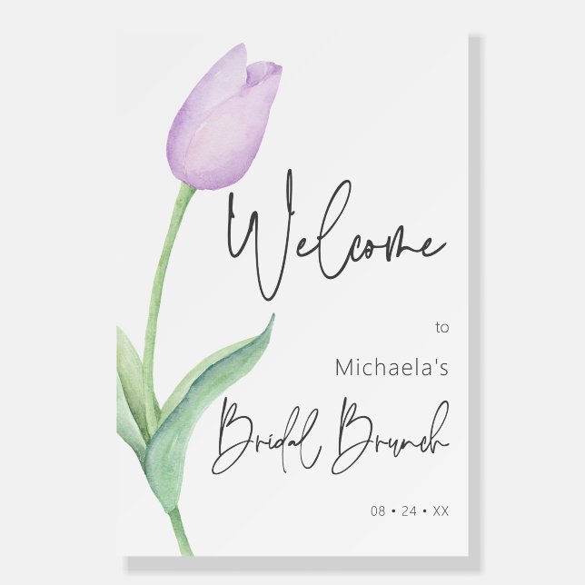 Modern Purple Tulip Solo Bridal Brunch Welcome Foam Board (Front)