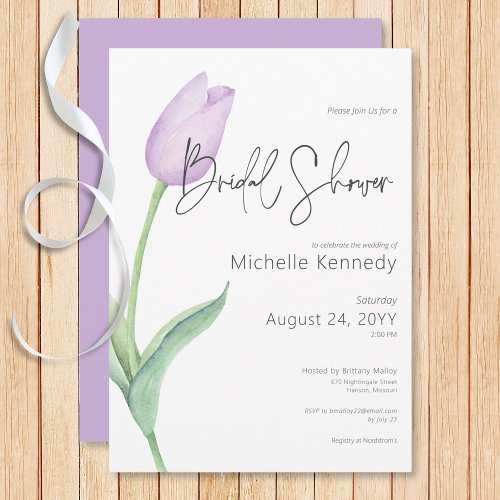Modern Purple Tulip Solo Bridal Shower Invitation