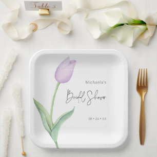 Modern Purple Tulip Solo Bridal Shower Luncheon Paper Plates