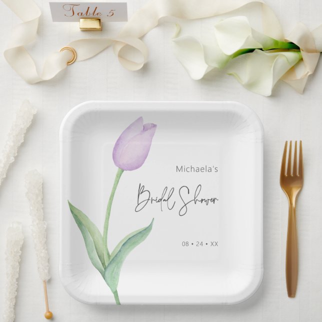 Modern Purple Tulip Solo Bridal Shower Luncheon Paper Plates (Wedding)