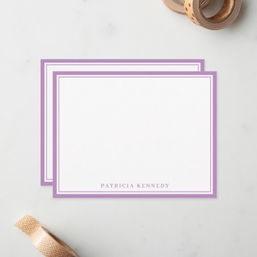 Modern Purple Two Border Name Personalized Note Card