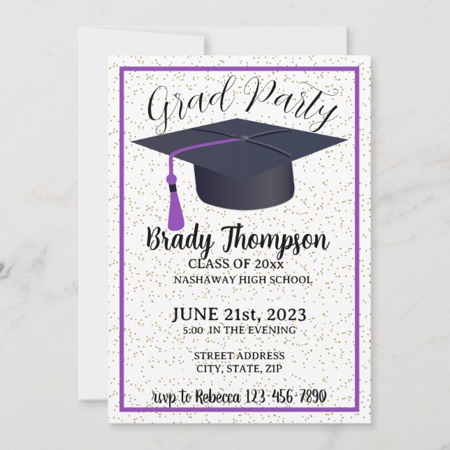 Modern Purple Two Photo Graduation Party  Invitation (Front)