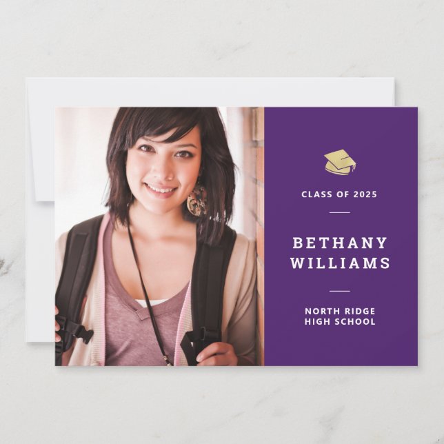 Modern Purple Typography Photo Graduation Party Invitation (Front)