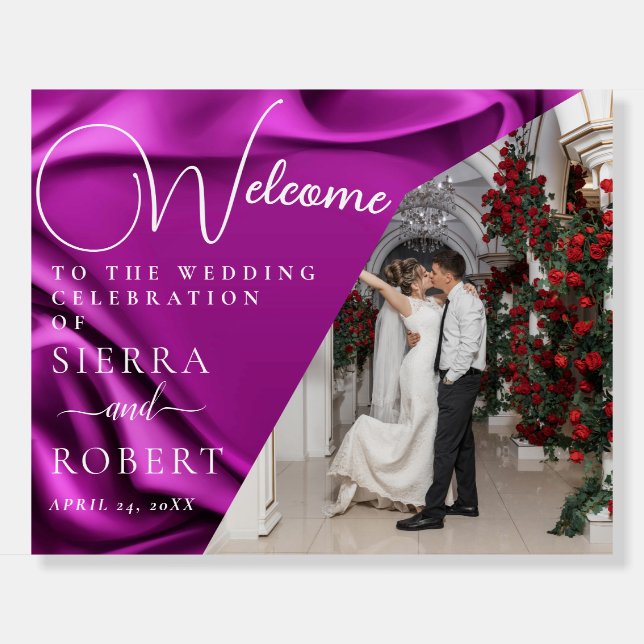 Modern Purple Velvet Wedding Welcome Sign (Front)
