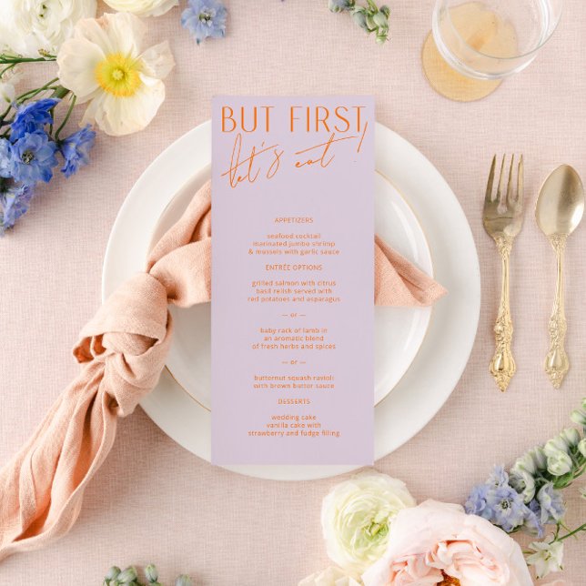 Modern Purple & Vibrant Orange Wedding Menu (Creator Uploaded)