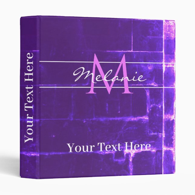 Modern Purple Violet Bricks Monogram 3 Ring Binder (Front/Spine)