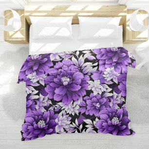 Modern Purple Violet Floral Botanical Pattern Bed Duvet Cover