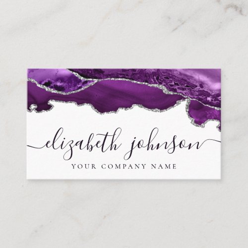 Modern Purple Violet Silver Glitter Agate Marble Business Card