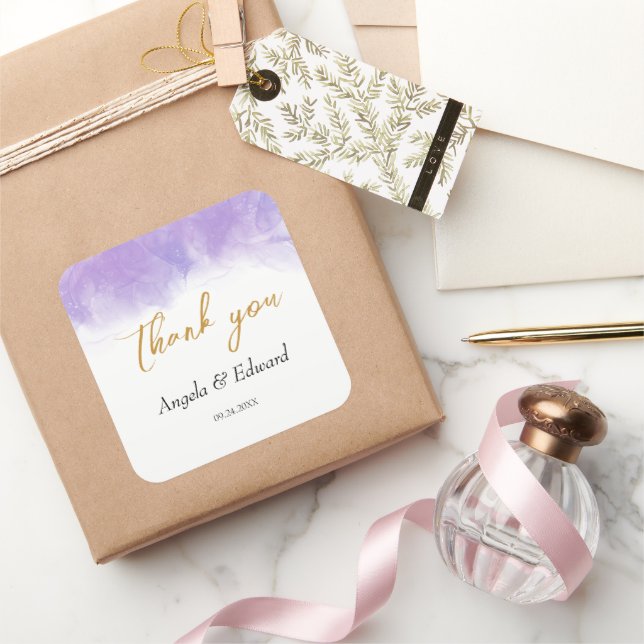 Modern Purple Violet Wedding Square Sticker (Gifting)