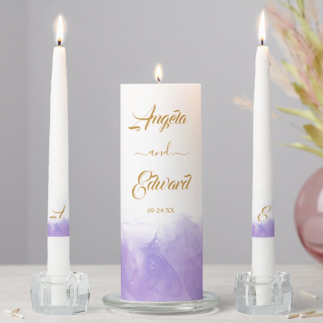 Modern Purple Violet Wedding Unity Candle Set (In Situ)