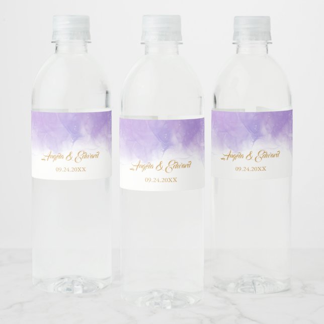 Modern Purple Violet Wedding Water Bottle Label (Bottles)