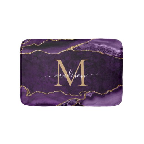 Modern Purple VioletGold Agate Geode Chic Monogram Bath Mat