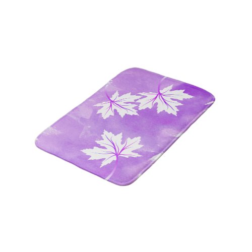 Modern purple watercolor and white maple leaves ba bath mat