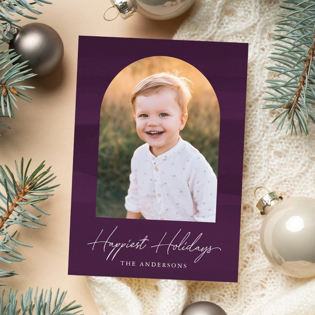 Modern Purple Watercolor Arch Photo Holiday Card (Creator Uploaded)