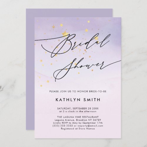 Modern Purple Watercolor Calligraphy Bridal Shower Invitation