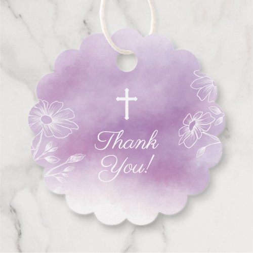 Modern Purple Watercolor First Holy Communion Favor Tags