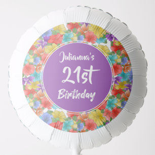 Modern Purple Watercolor Floral 21st Birthday Balloon