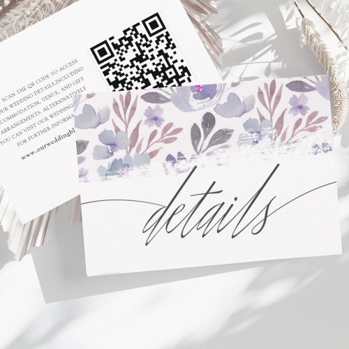 Modern Purple Watercolor Floral Wedding Details Enclosure Card