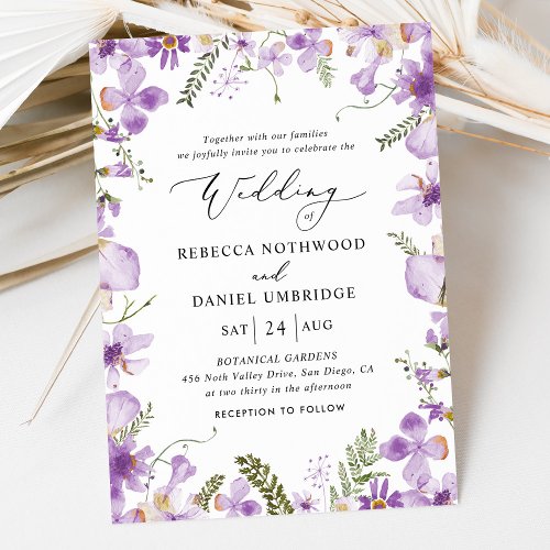 Modern Purple Watercolor Floral Wedding Invitation