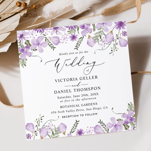 Modern  Purple Watercolor Floral Wedding  Invitation