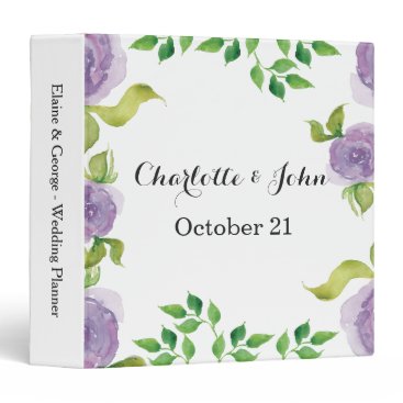 modern purple watercolor floral wedding Planner Binder
