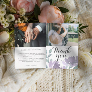 Modern Purple Watercolor Floral Wedding  Thank You Card