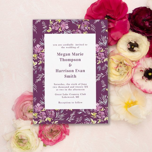 Modern Purple Watercolor Flower Wedding Invitation (Creator Uploaded)