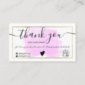Modern purple watercolor gold foil order thank you business card (Front)